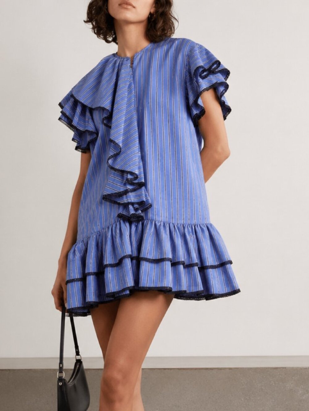 MSGM Ruffled Trim Striped Mini Dress